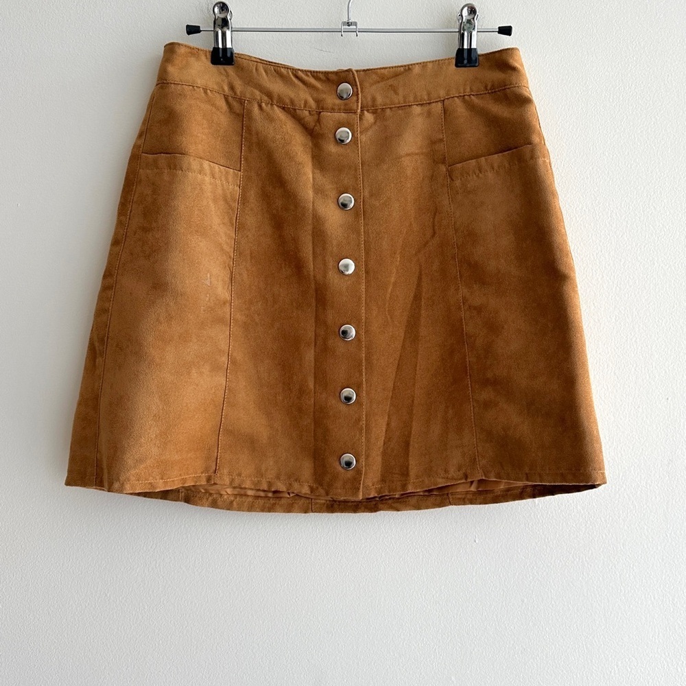 Divided by H&M Faux Suede Button Down Mini Skirt, 2016 Vintage, Brown, Size 6